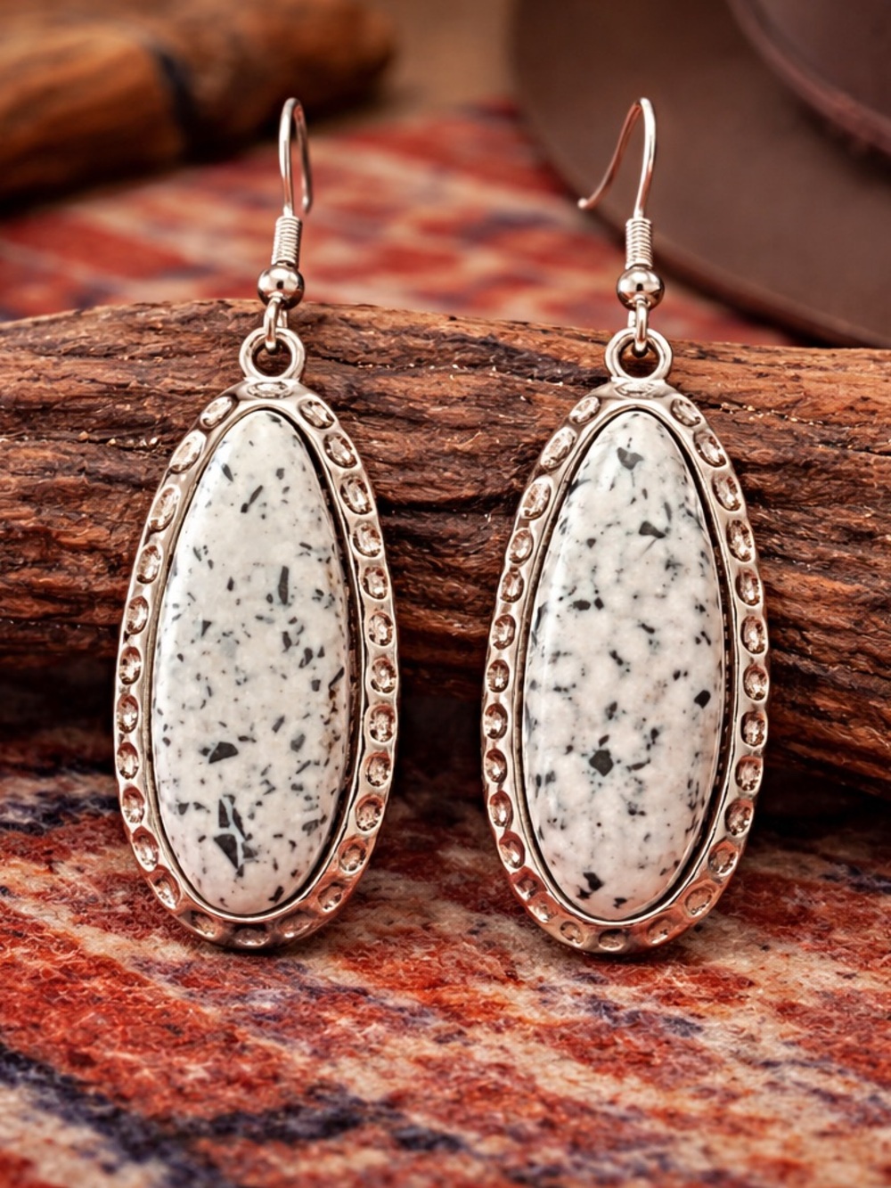 Paparazzi Cookies and Cream Terrazzo Earrings Silver Tone 1.5”